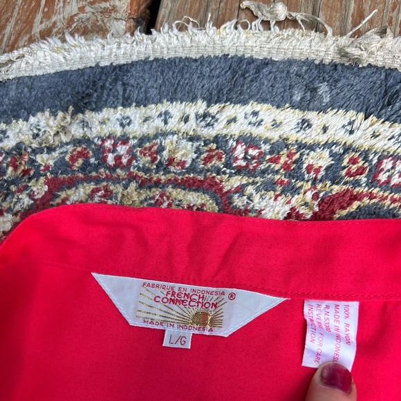 Vintage French Connection Hot Red Basque Waist Side Button down Midi Skirt - Picture 10 of 14